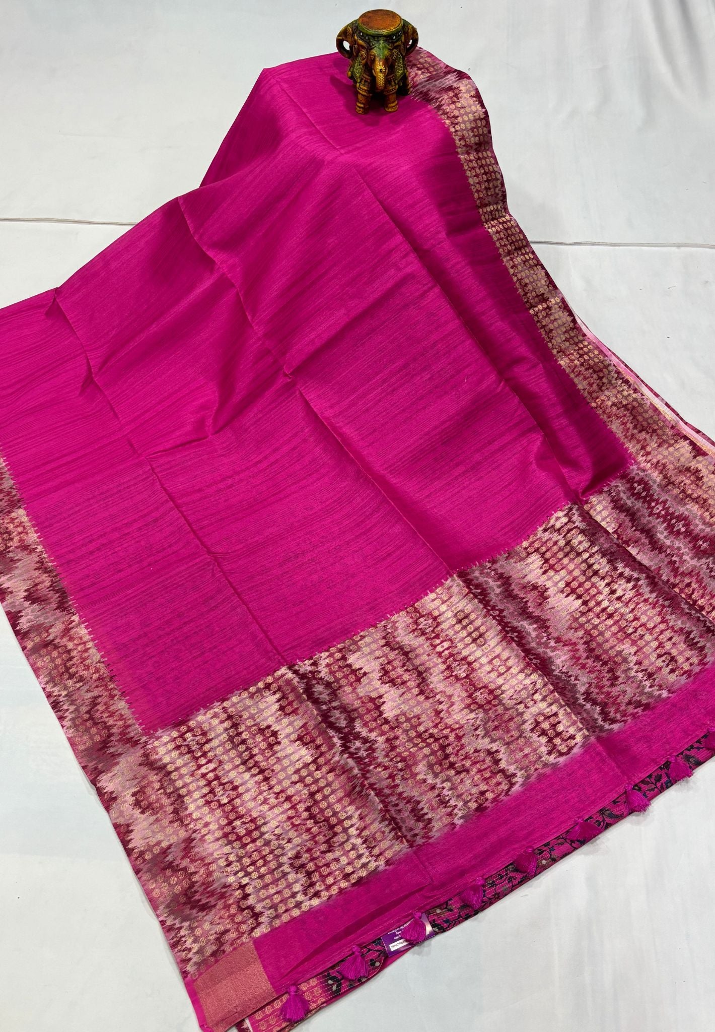 Semi Tussar Saree-Pink with Coin Zari Border