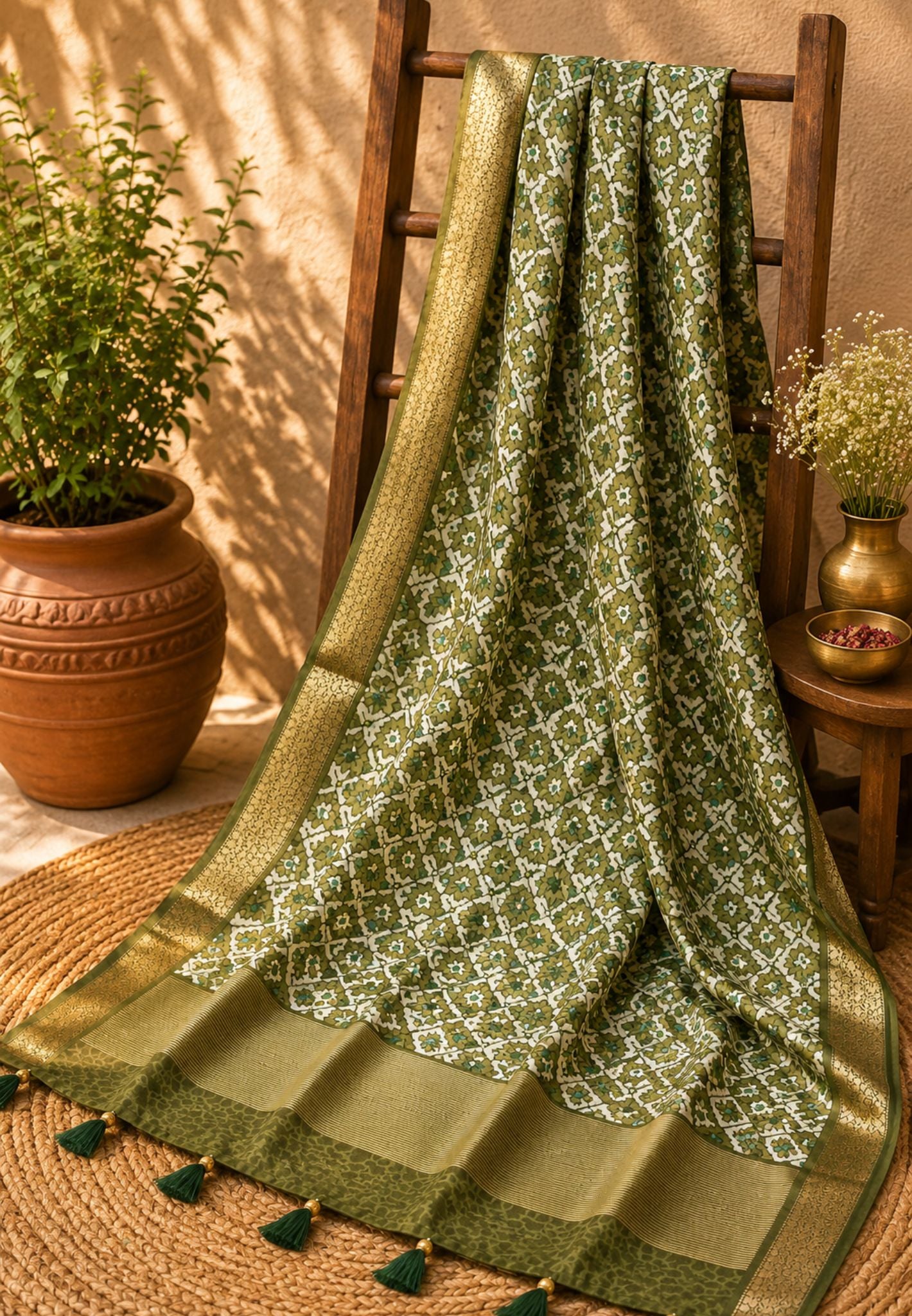 Tussar Saree- Sage Green