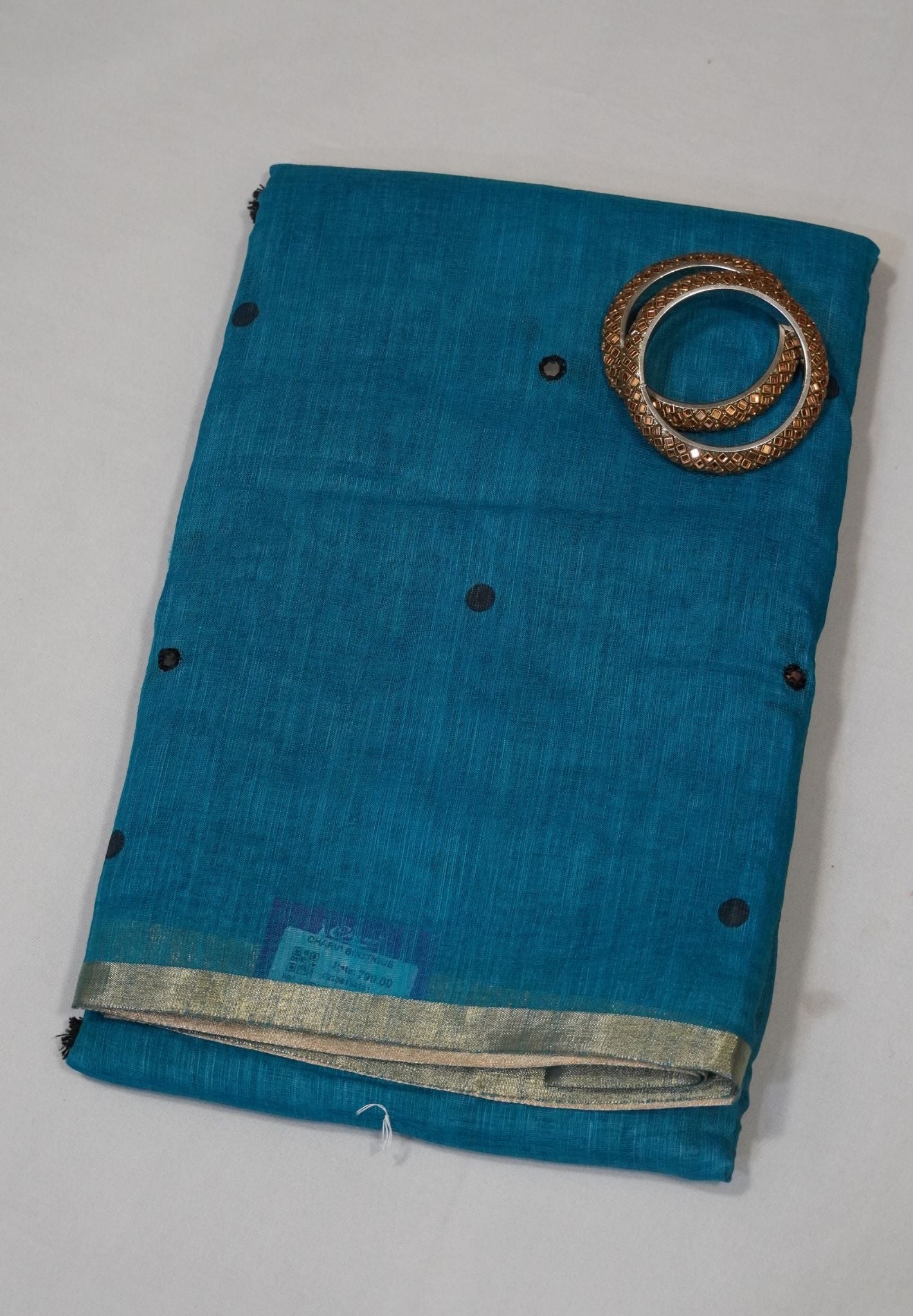 Linen Saree - Ramar Blue with Mirror Work