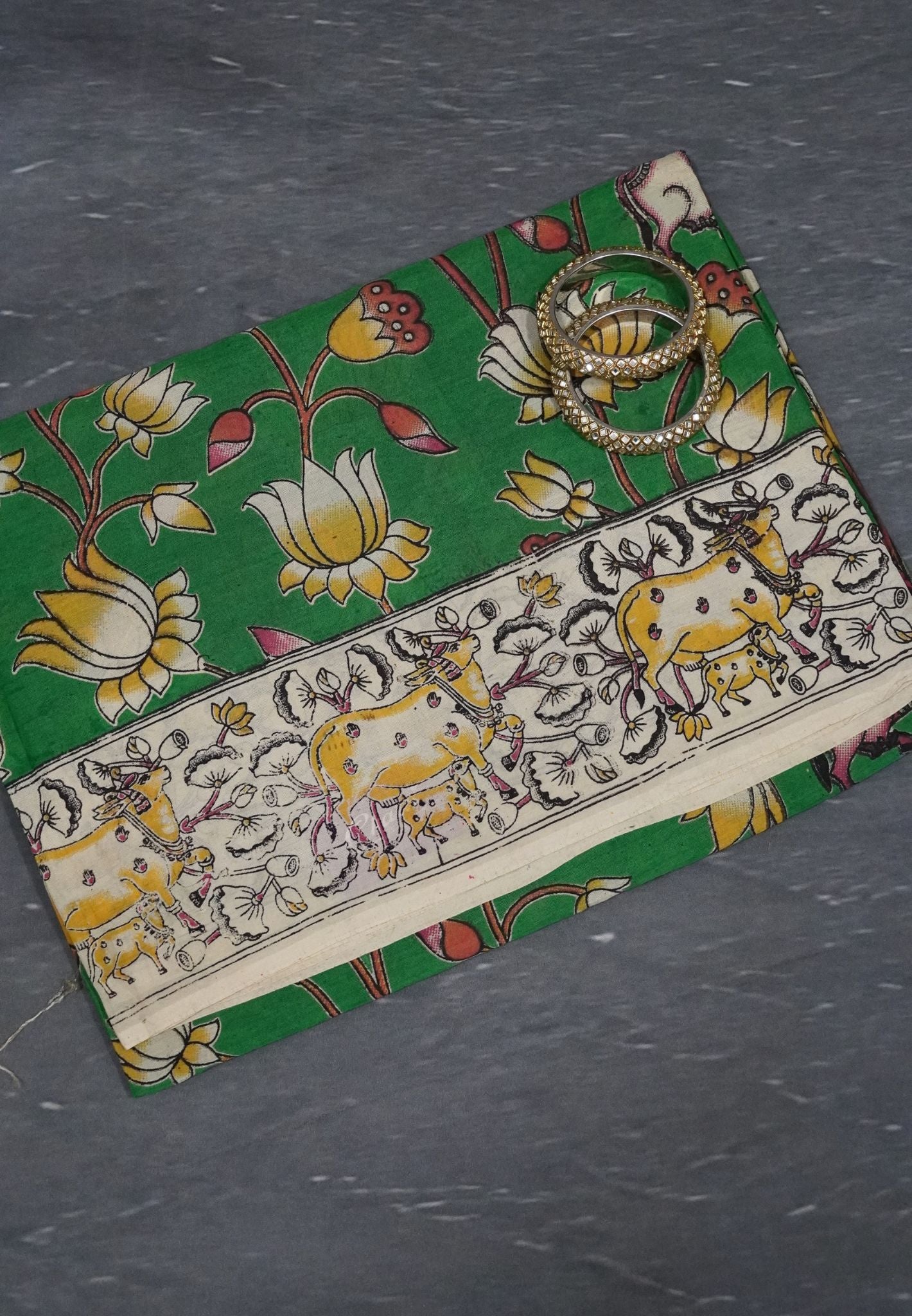 Kalamkari Silk Saree - Green