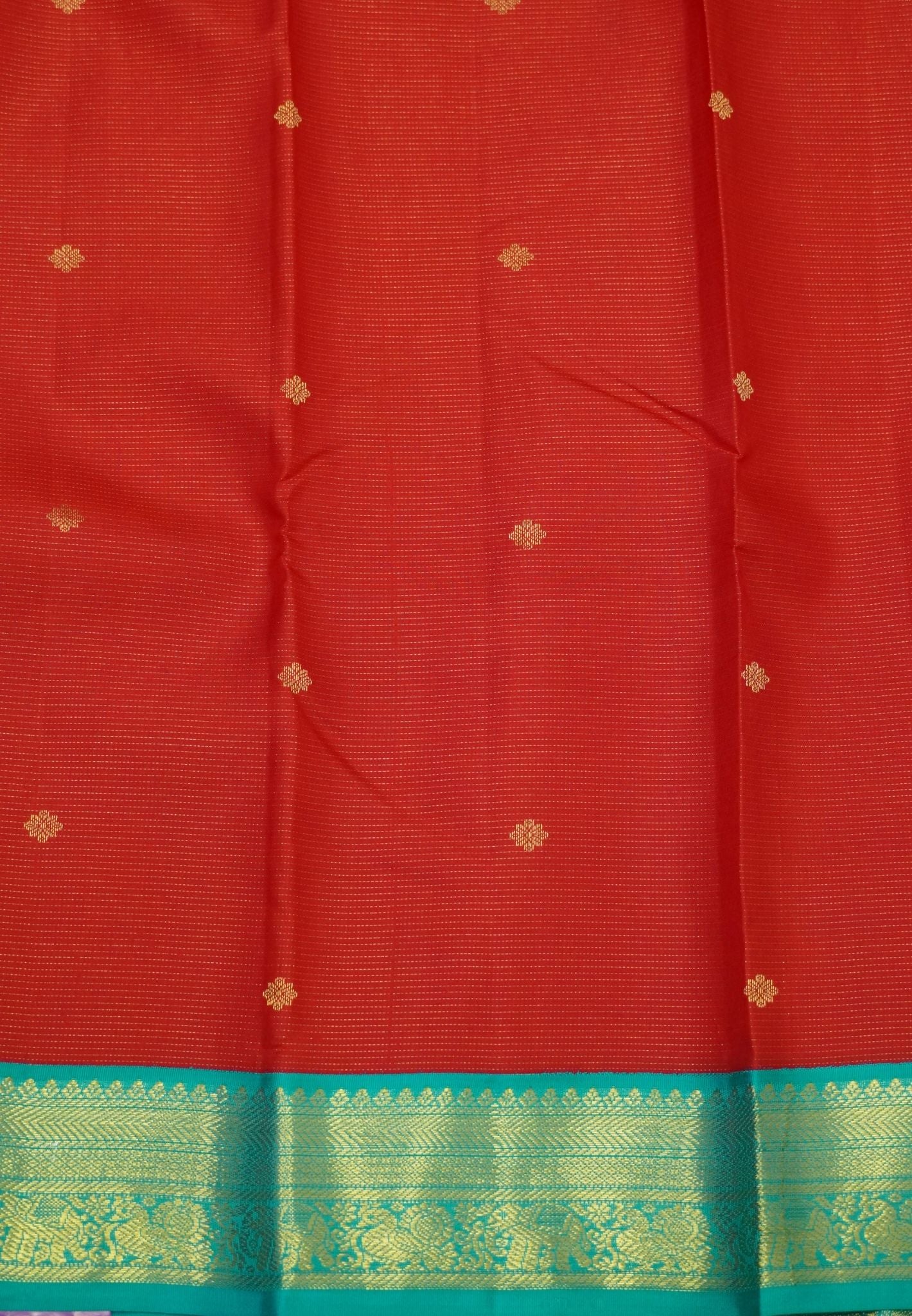 Pure Kanchipuram Silk Saree-Red with Contrast Border in Vairaoosi
