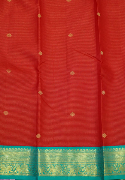 Pure Kanchipuram Silk Saree-Red with Contrast Border in Vairaoosi