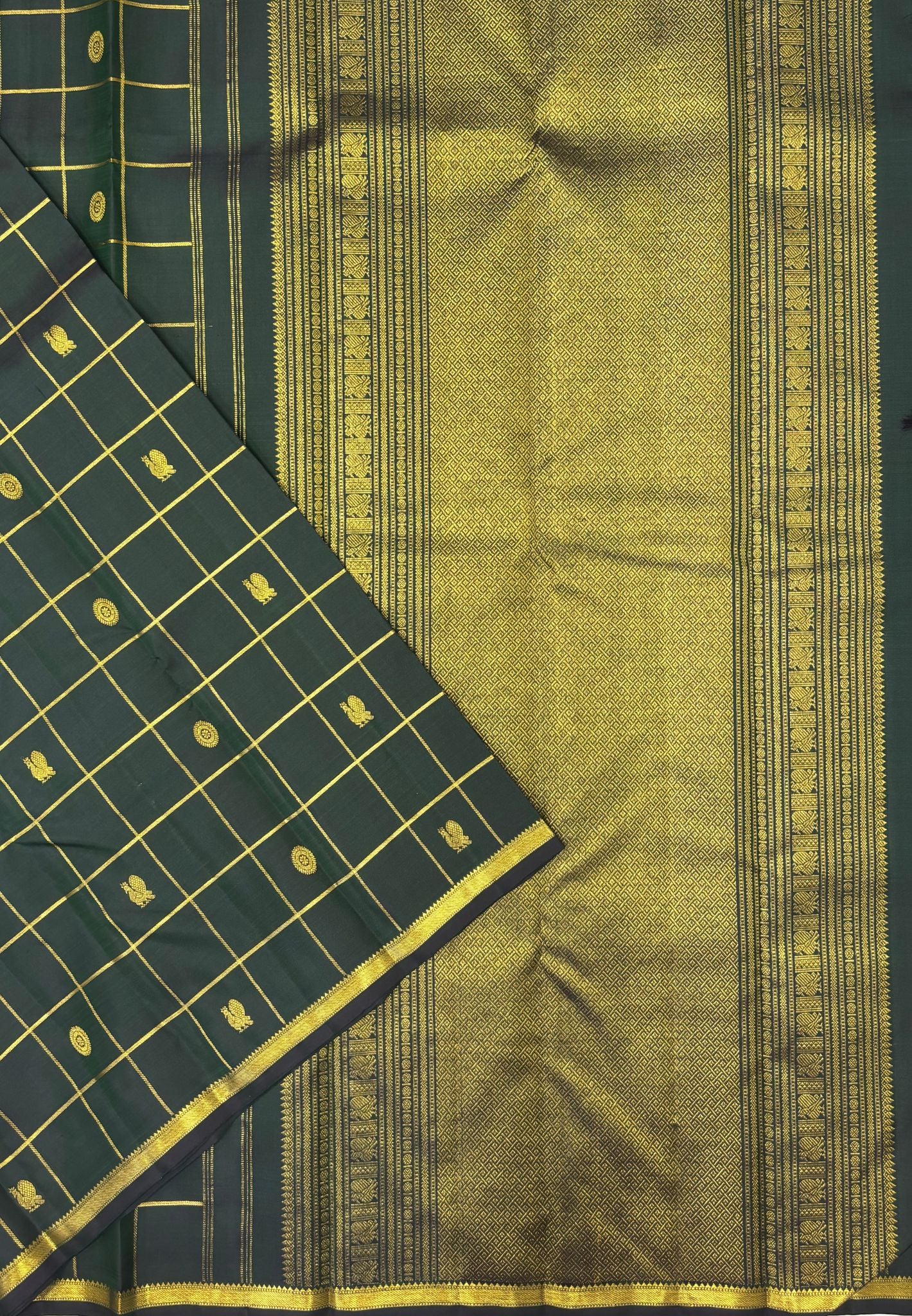 Pure Kanchipuram Silk Saree-Green In Annapakshi Zari Border