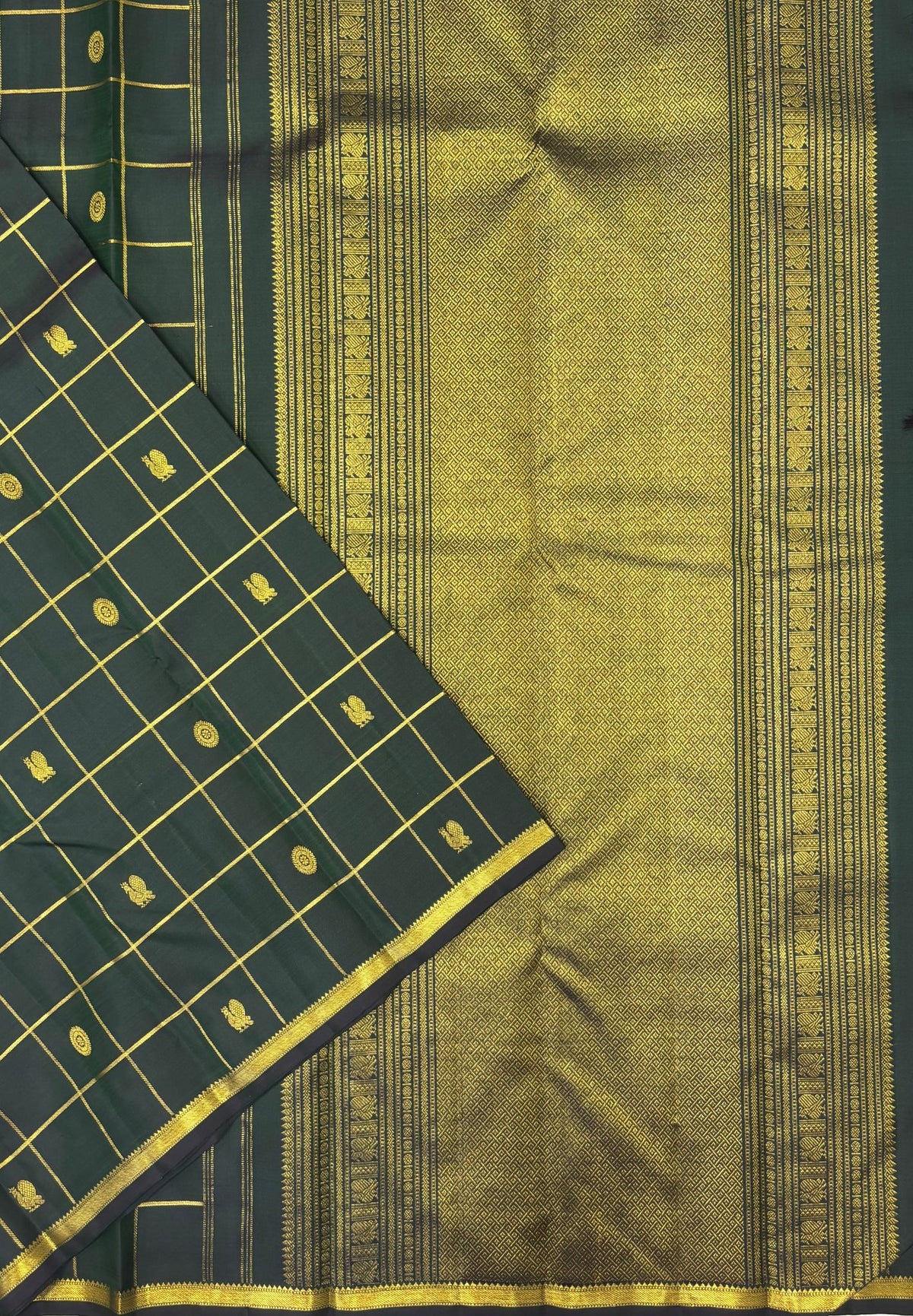 Pure Kanchipuram Silk Saree-Green In Annapakshi Zari Border