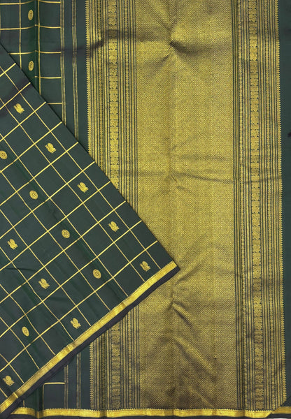 Pure Kanchipuram Silk Saree-Green In Annapakshi Zari Border