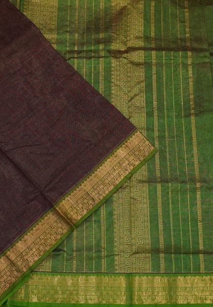 Pure Silk Cotton Saree-Brown with Contrast Border in Vairaoosi