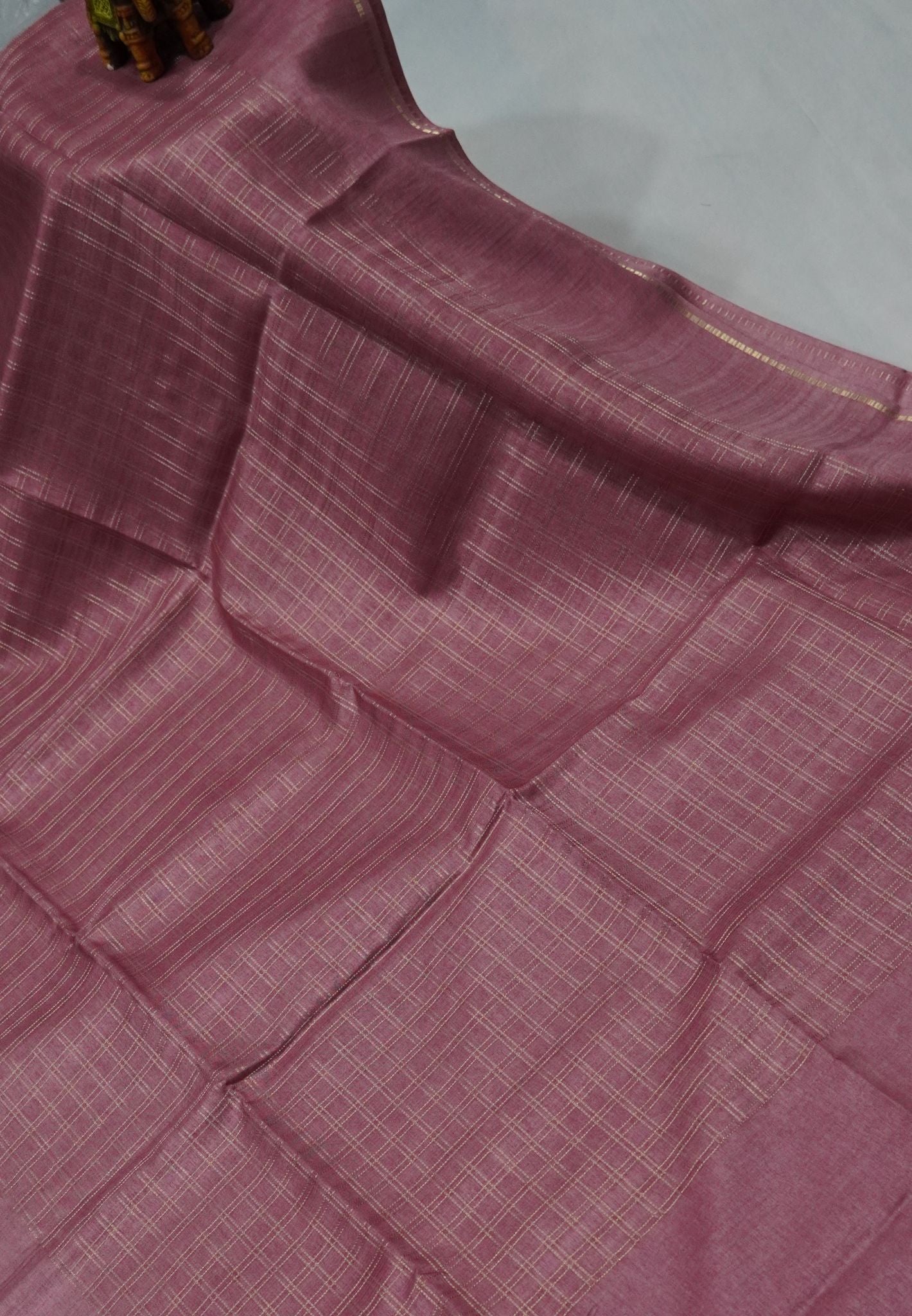 Matka Tussar Saree-Pink with Zari Checks