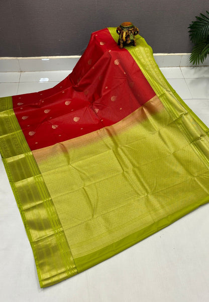 Budget Kanchipuram Saree-Red with Contrast Border