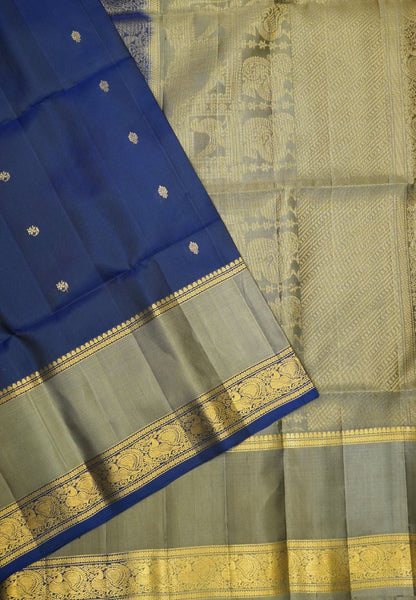 Pure Kanchipuram Silk Saree - Royal Blue with Rettapet Border