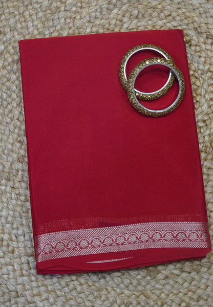 Semi Mysore Silk Saree - Red with Small Border