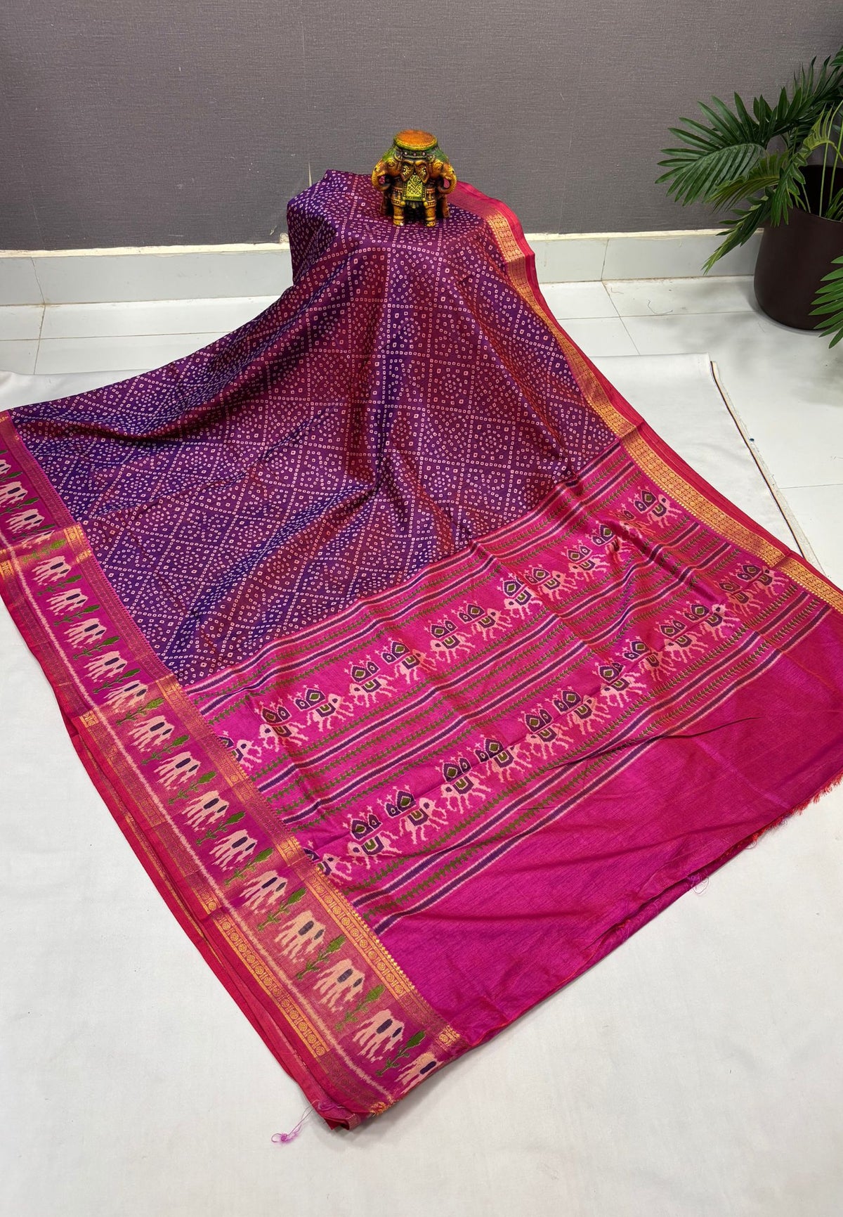 Semi Patola Saree –Magenta in Bandhini Pattern