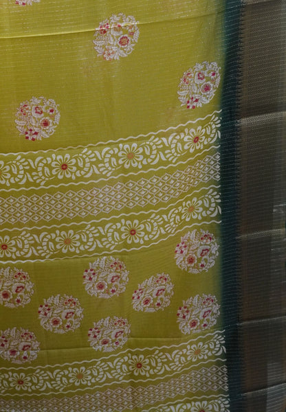 Semi Dola silk saree-Mehandi Green with zari lines