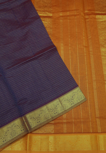 Pure Silk Cotton Saree-Purple-Turmeric Yellow Zari Emboss With Contrast Border