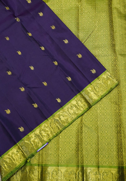 Pure Silk Saree – Royal Wine with Light Green Zari Border