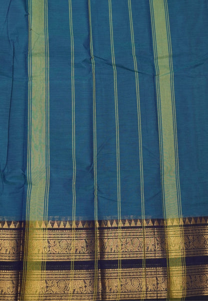 Chettinadu Cotton Saree-Ramar Blue with Double Border