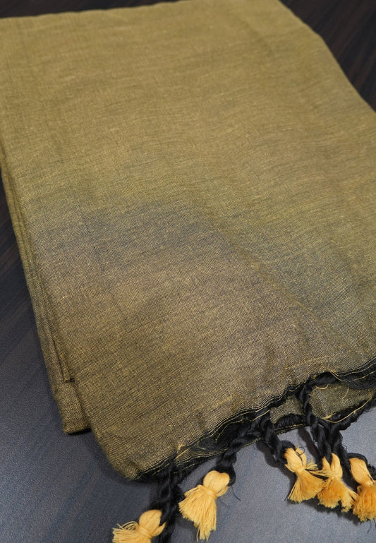 Khadi Cotton Saree - Dark Beige