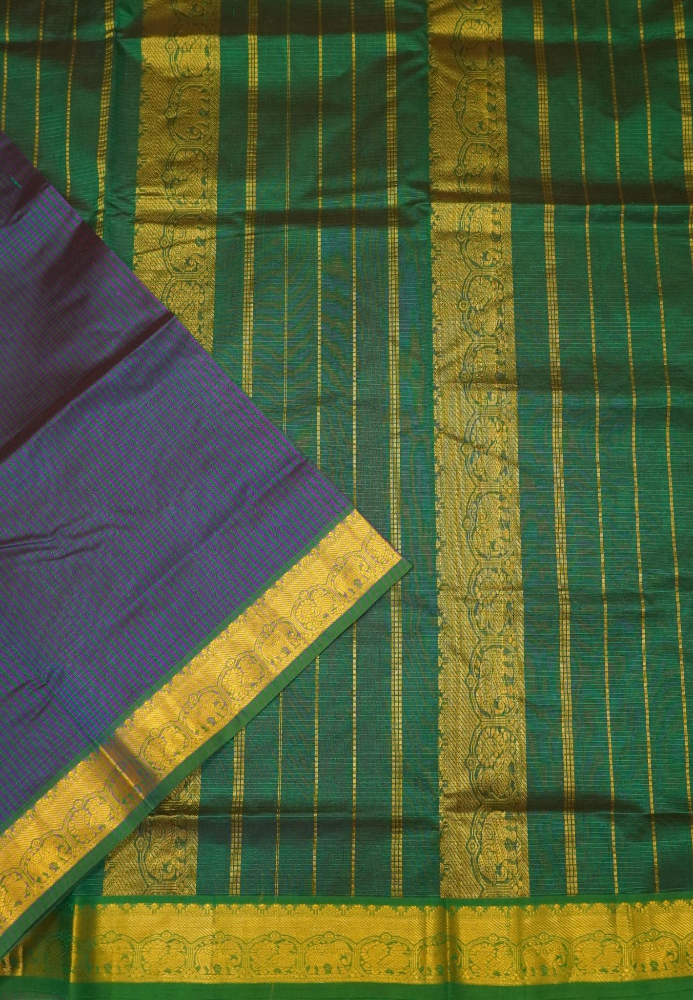 Pure Silk Cotton Saree-Purple Stripes with Zari Woven Border