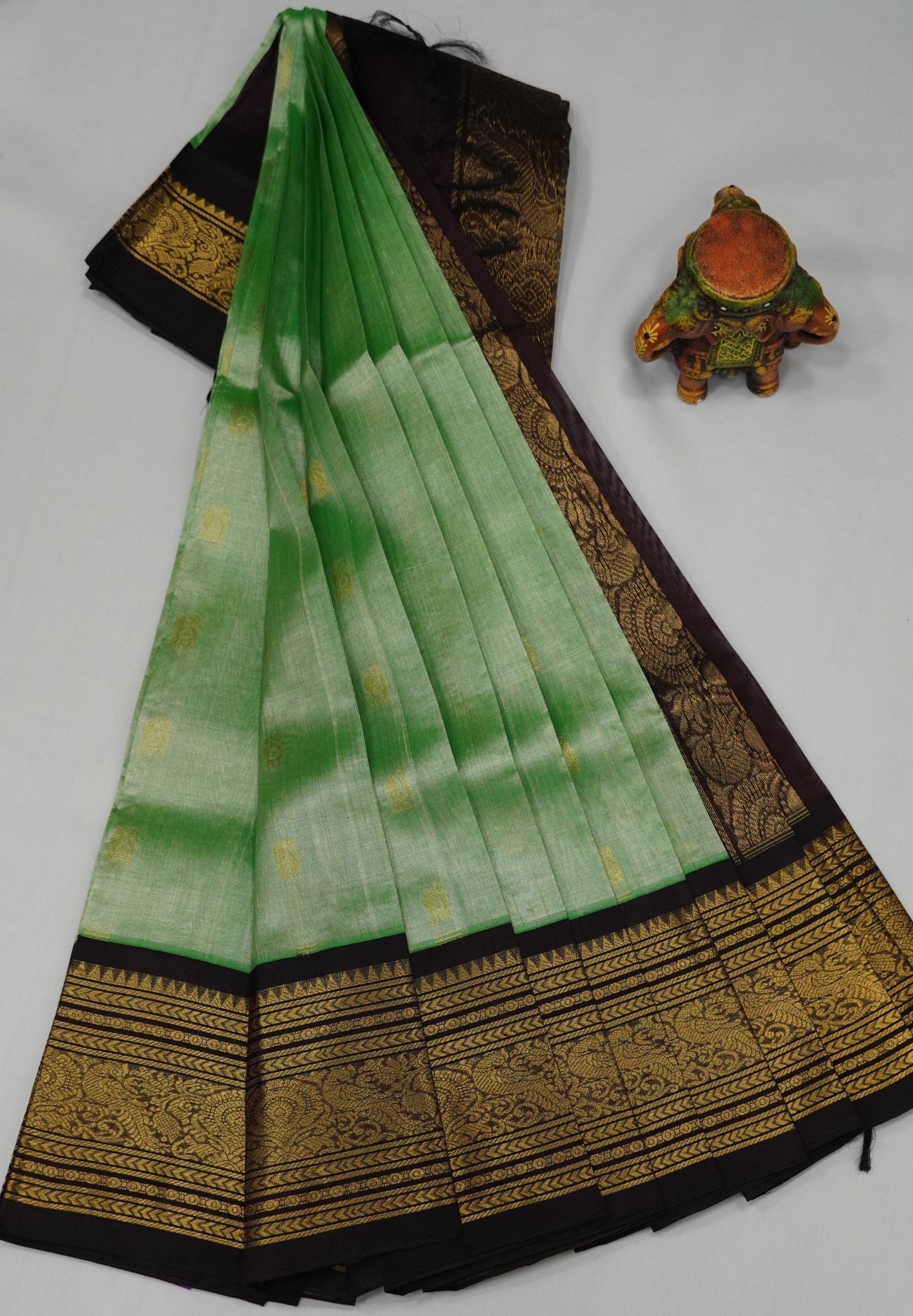 Pure Silk Cotton Saree-Pista Green