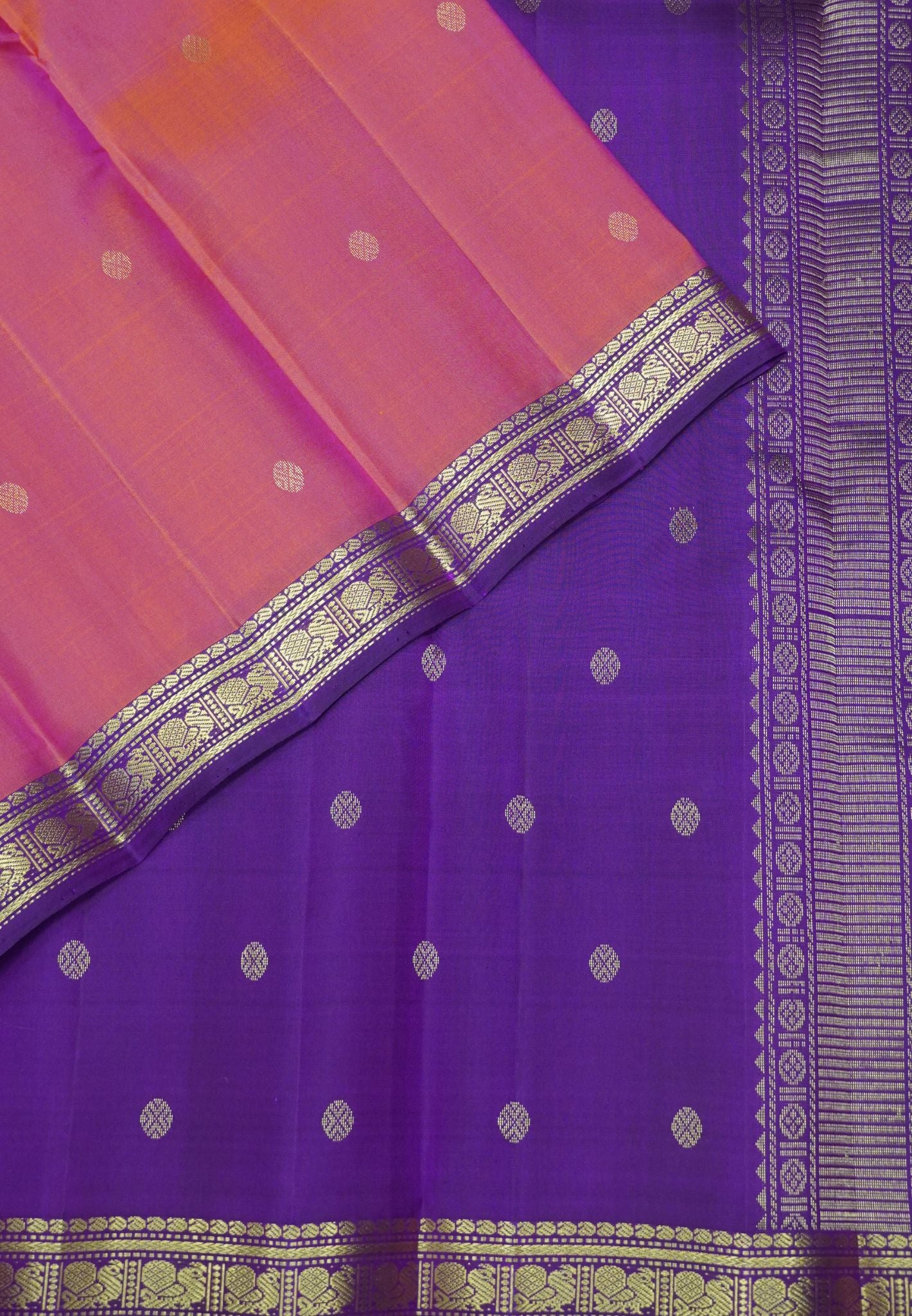 Pure Kanchipuram Silk Saree - Pinkish Orange with Small Border