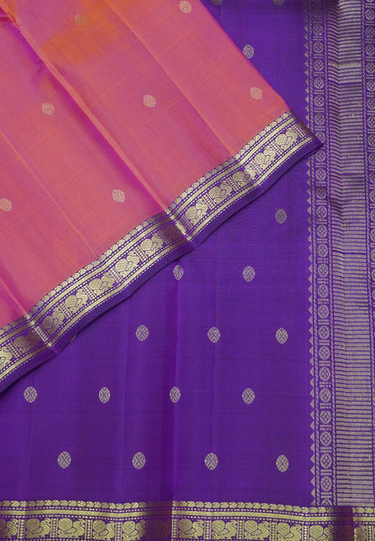 Pure Kanchipuram Silk Saree - Pinkish Orange with Small Border