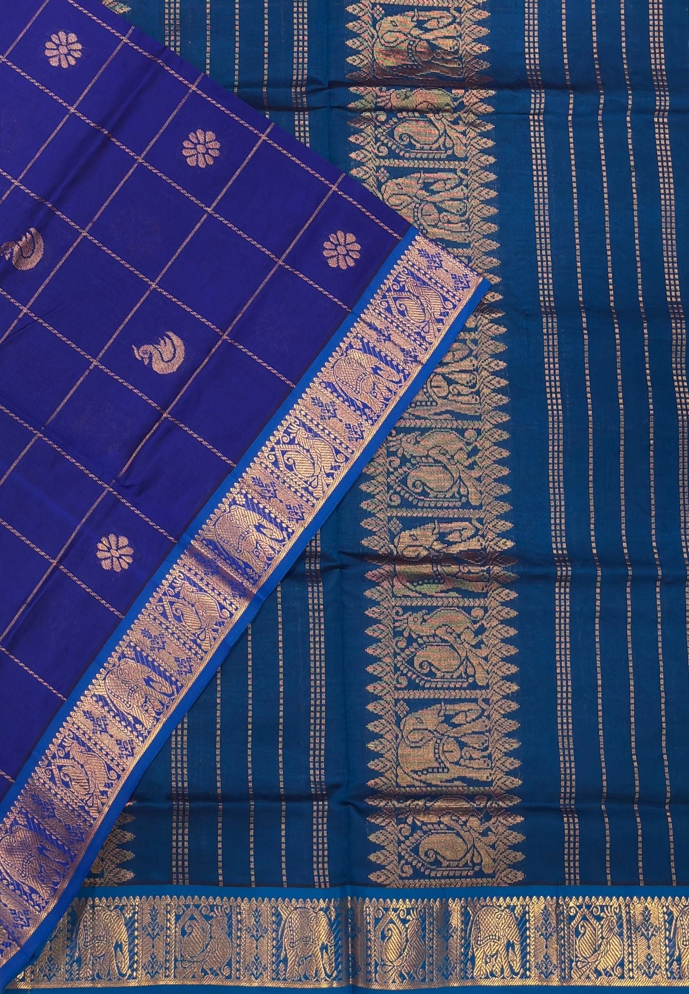 Silk Cotton Saree-MS Blue with Annapakshi Butta and Border