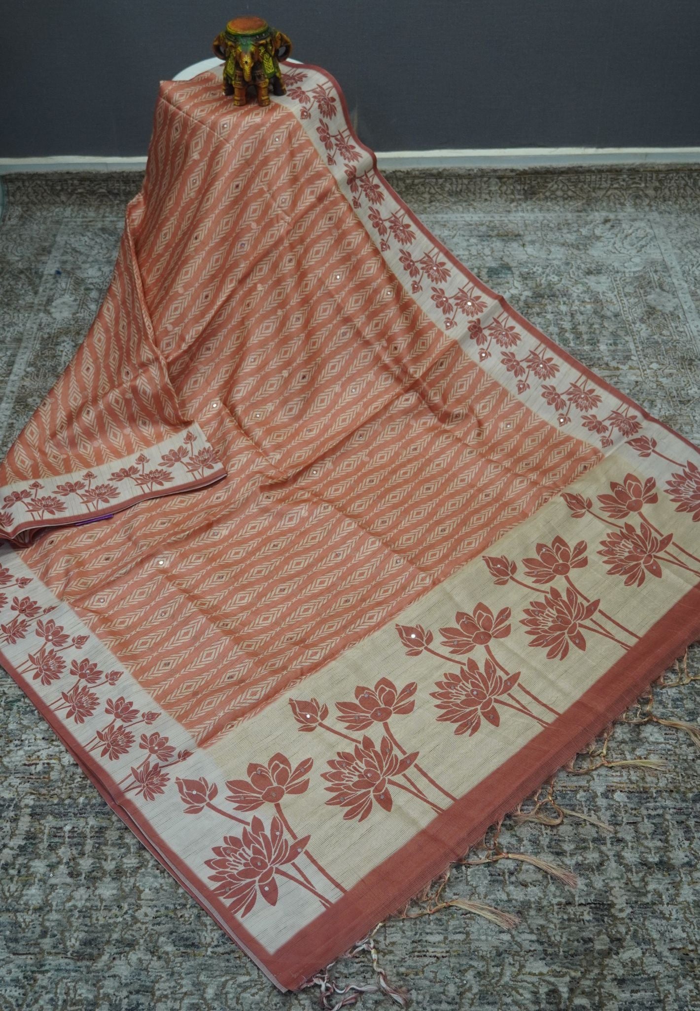 Tissue Kota Saree-Orange with Mirror Work