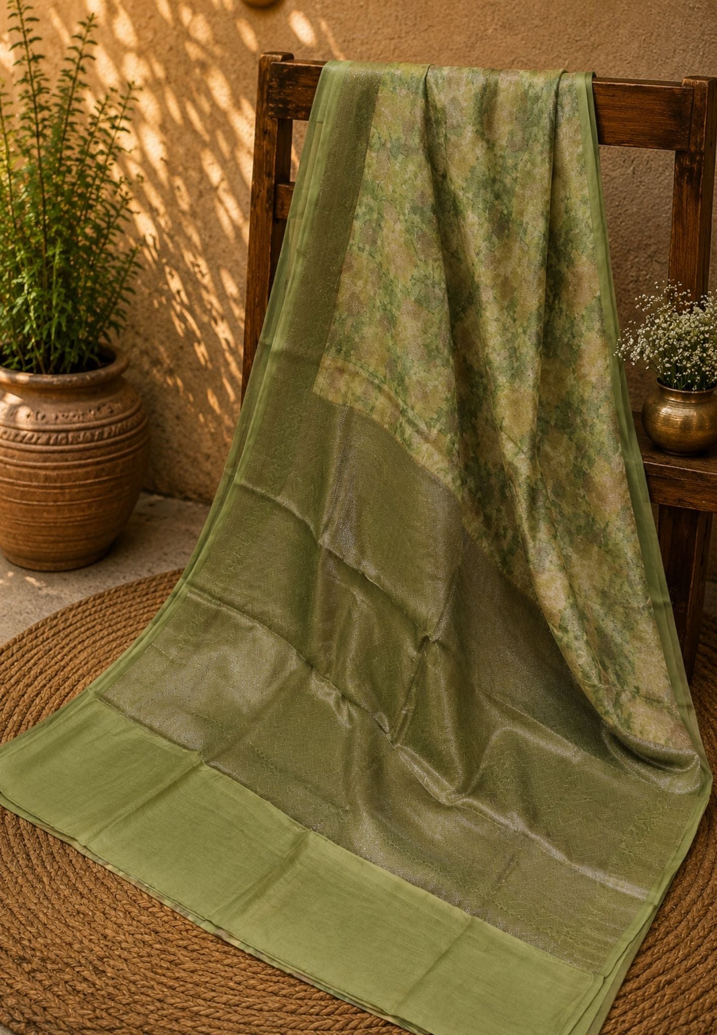 Chanderi Saree-Elachi Green