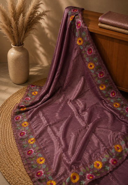 Organza Saree-Mauve with Floral Border