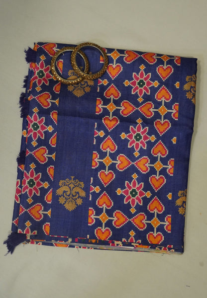 Soft Semi Tussar Saree-Blue with Patola Print