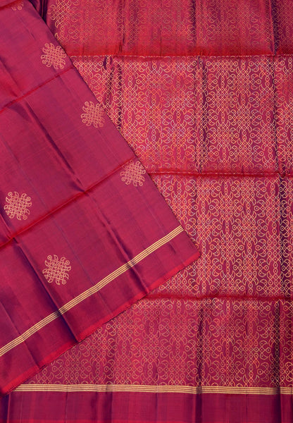 Pure Kanchipuram Silk Saree-Redish Purple With Kolam Zari Border