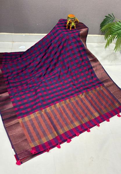 Bamboo Tussar Saree-Rani Pink In Palum Pazhamum Border