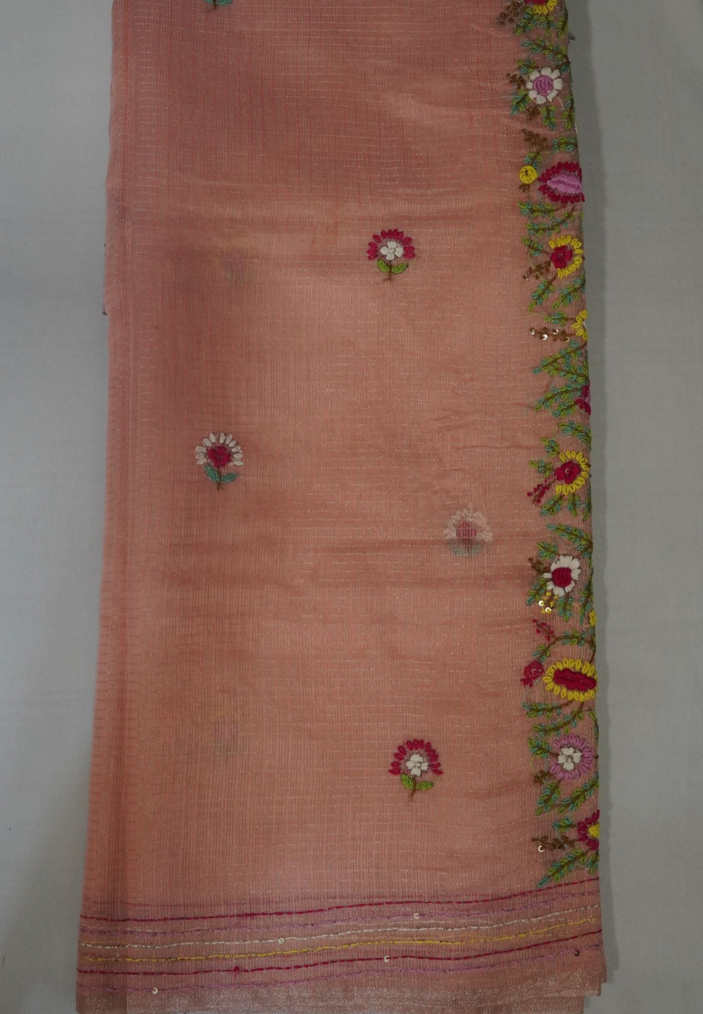 Zari Kota Saree-Orange with Kantha Work