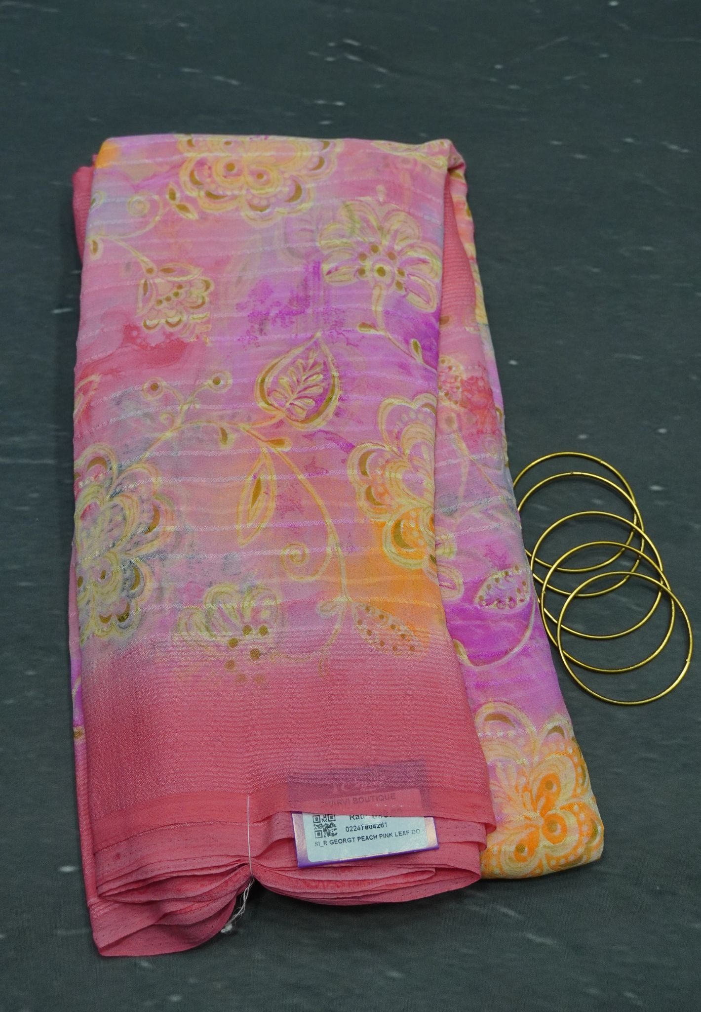 Chiffon Saree - Peach Pink