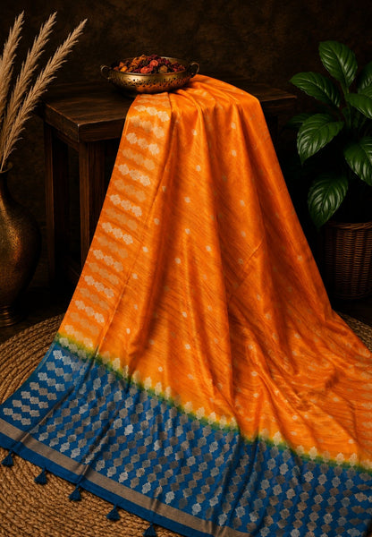Semi  Tussar Saree - Orange