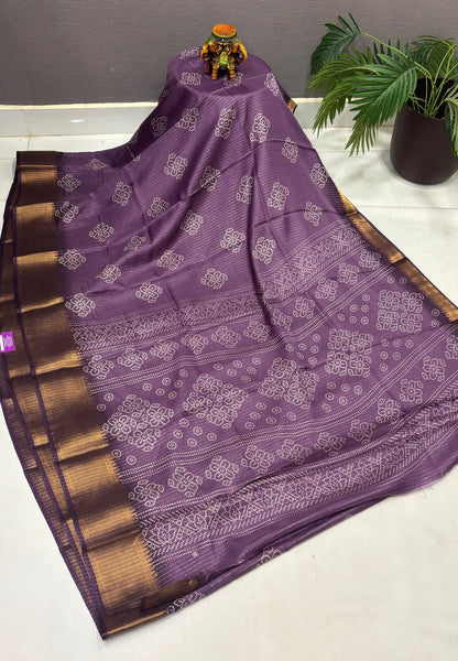 Semi Dola Silk Saree-Purple In Floral Dotwork Border