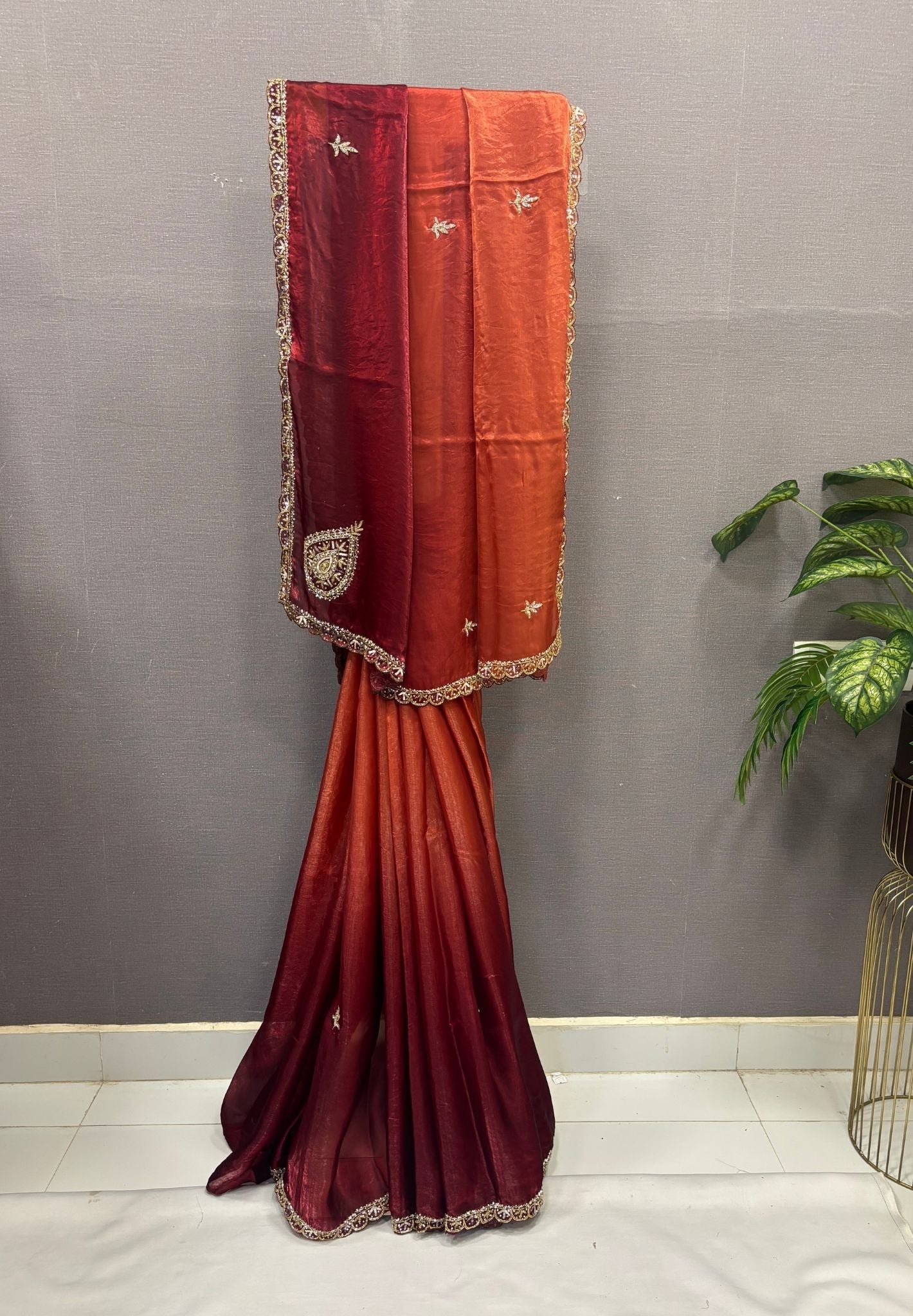 Designer Saree-Maroon