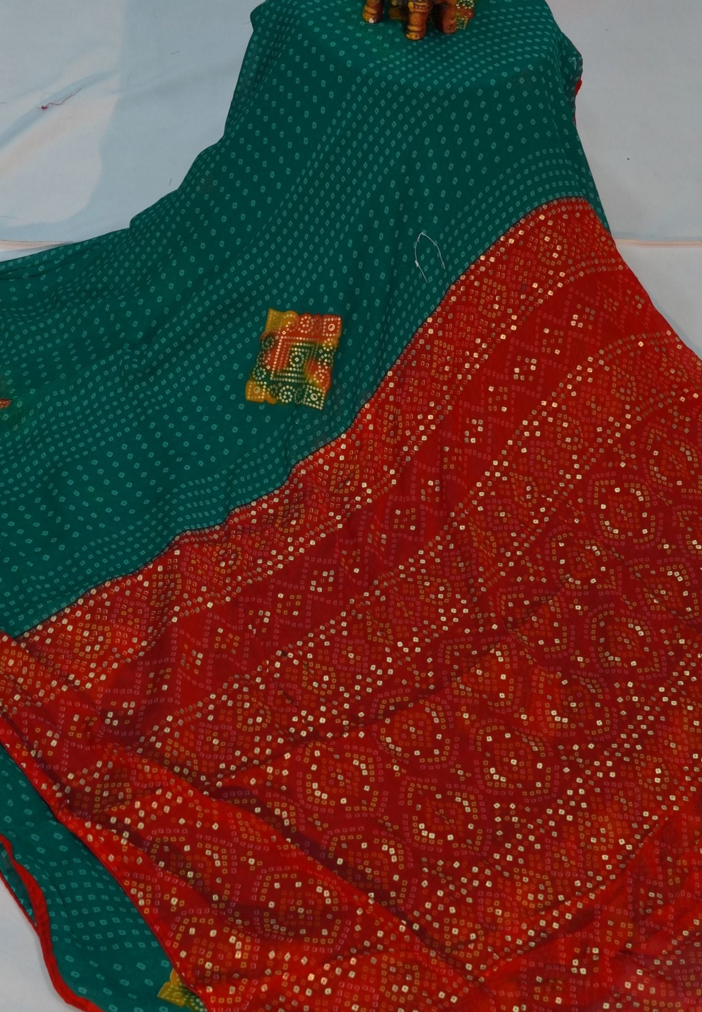 Chiffon Saree-Green in Diamond Bandhini Pattern