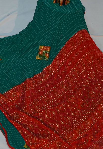 Chiffon Saree-Green in Diamond Bandhini Pattern