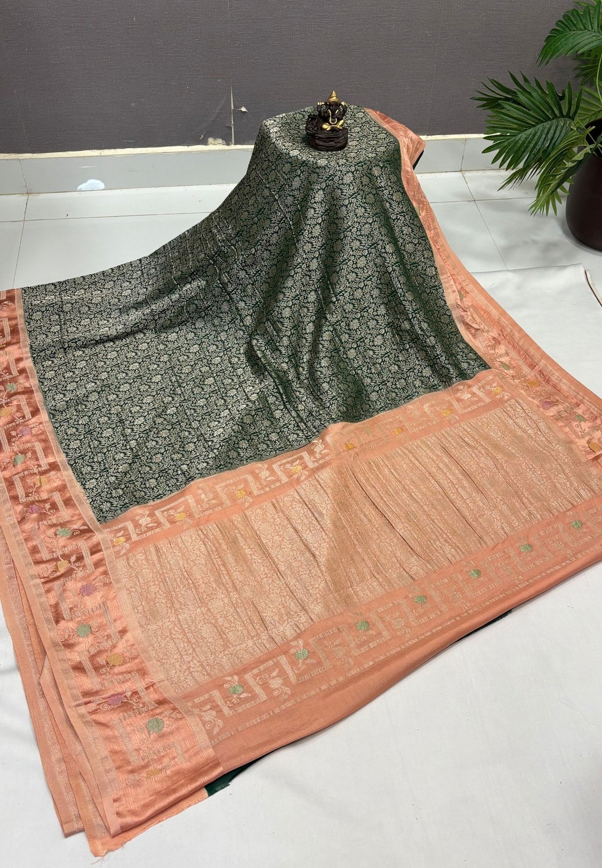 Banarasi Brocade Silk Saree-Green with Contrast Border