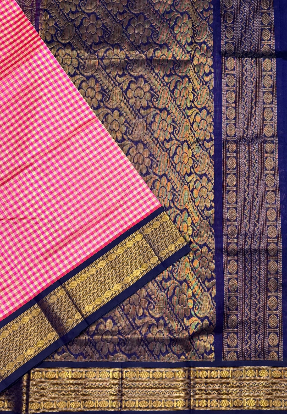 Pure Silk Cotton Saree-Pink In Kalyani Zari With Contrast Border