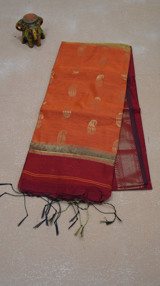 Maheswari Cotton Saree Flower Butta-Maroon
