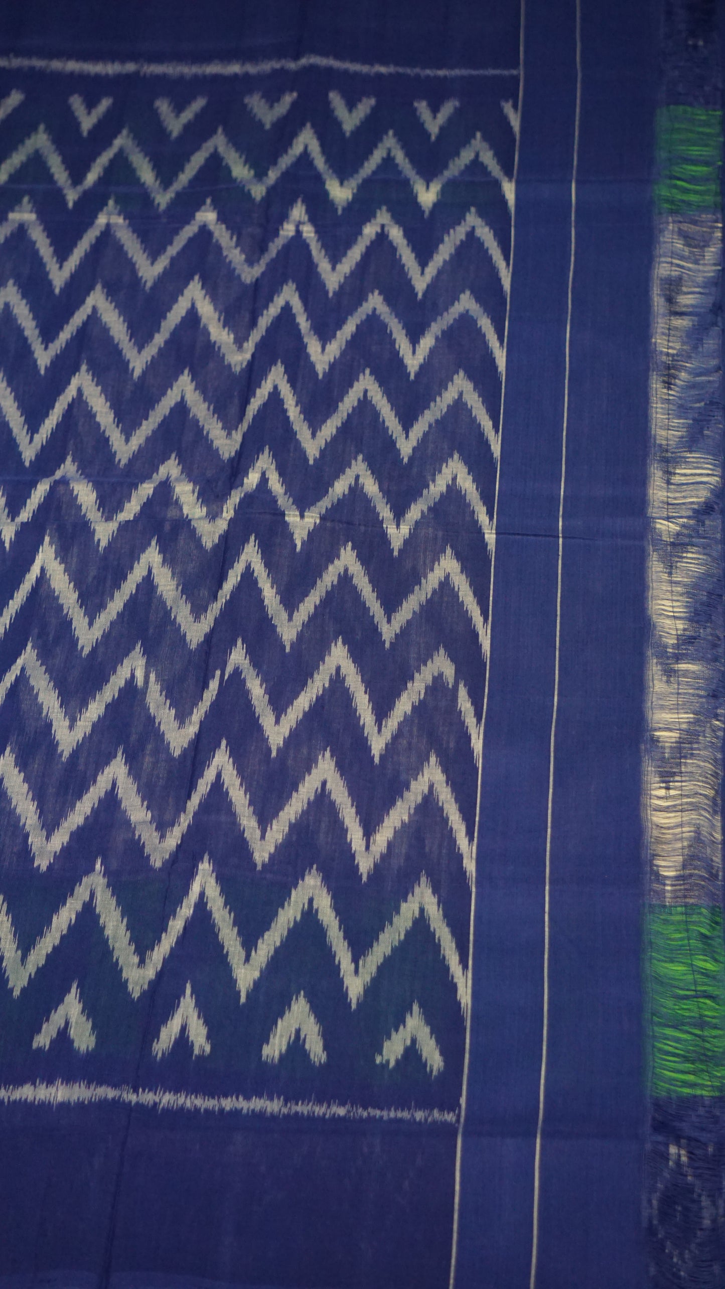 Pochampally Cotton double Ikkat Saree White - Blue