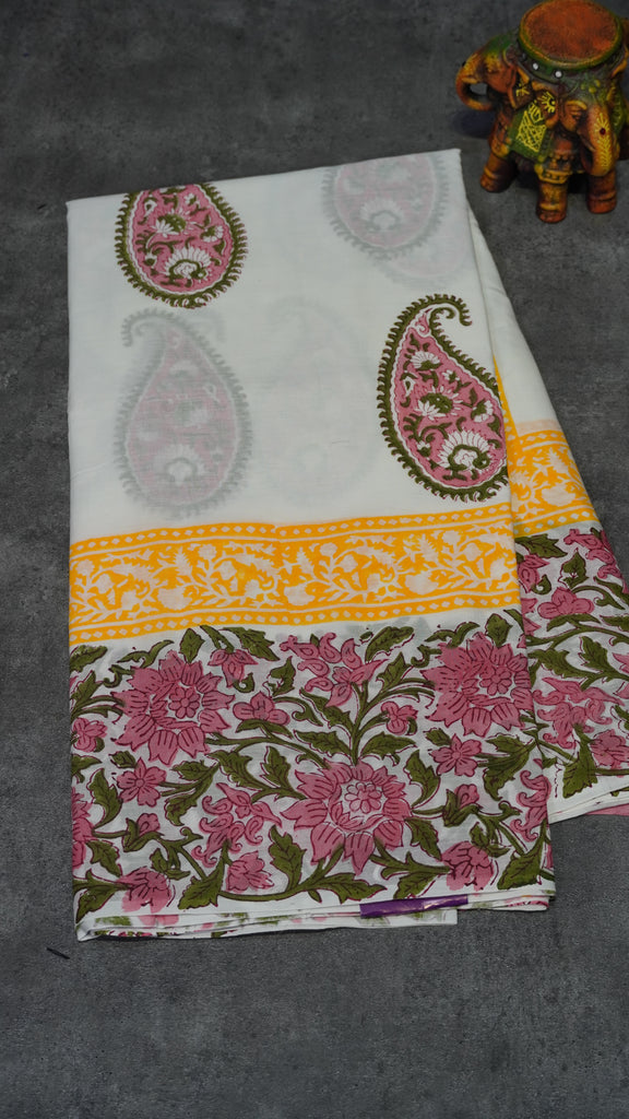 Mul Mul Cotton Saree Mango Print