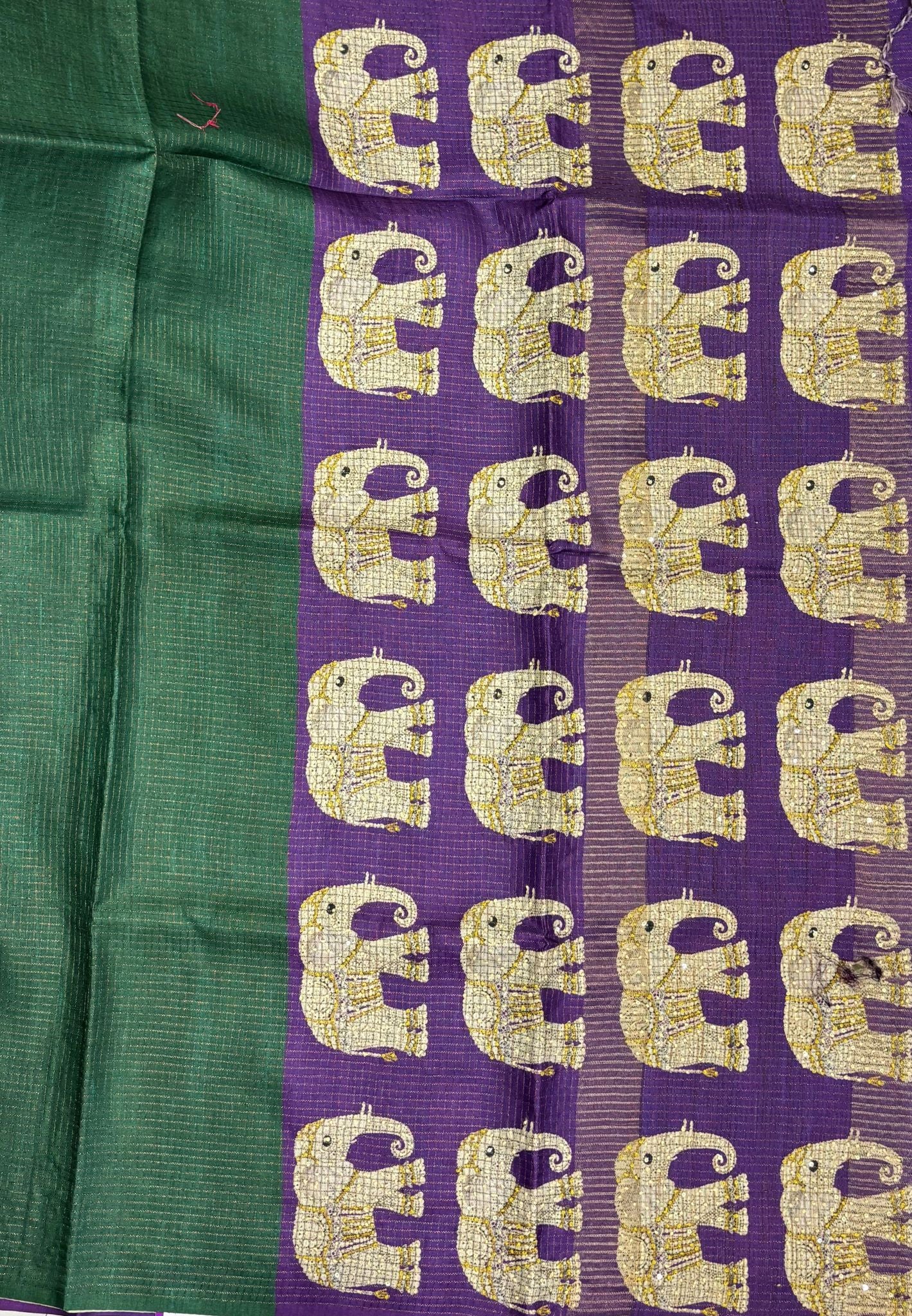 Tussar Saree-Green In Elephant Motif Border