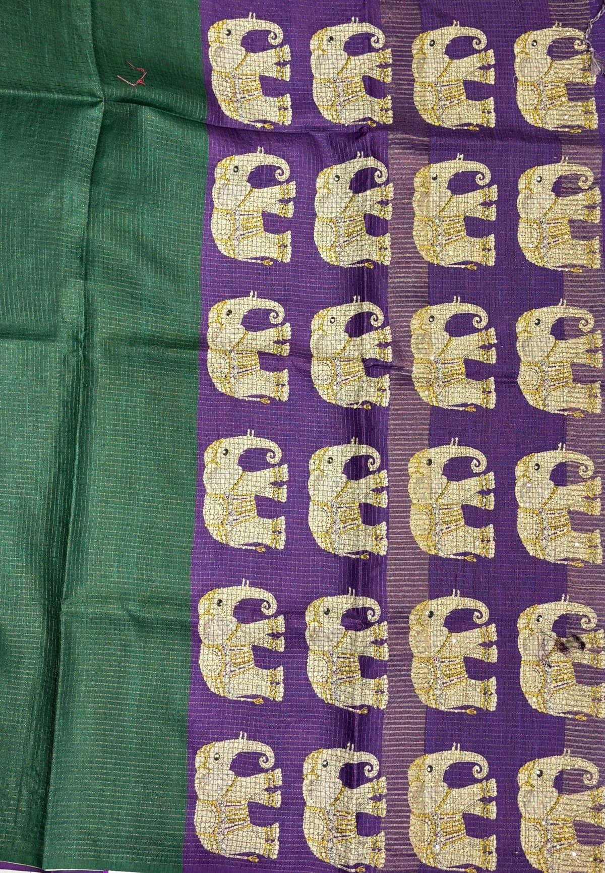 Tussar Saree-Green In Elephant Motif Border
