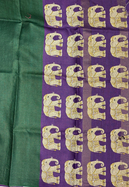 Tussar Saree-Green In Elephant Motif Border