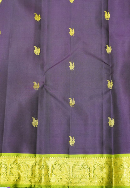 Pure Silk Saree – Royal Wine with Light Green Zari Border