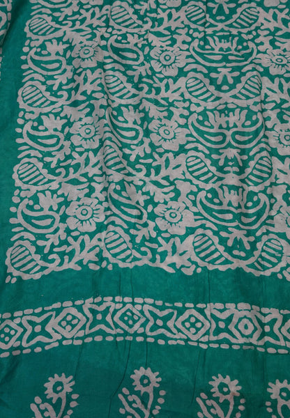 Batik Tussar Saree-Teal Green with Batik Print