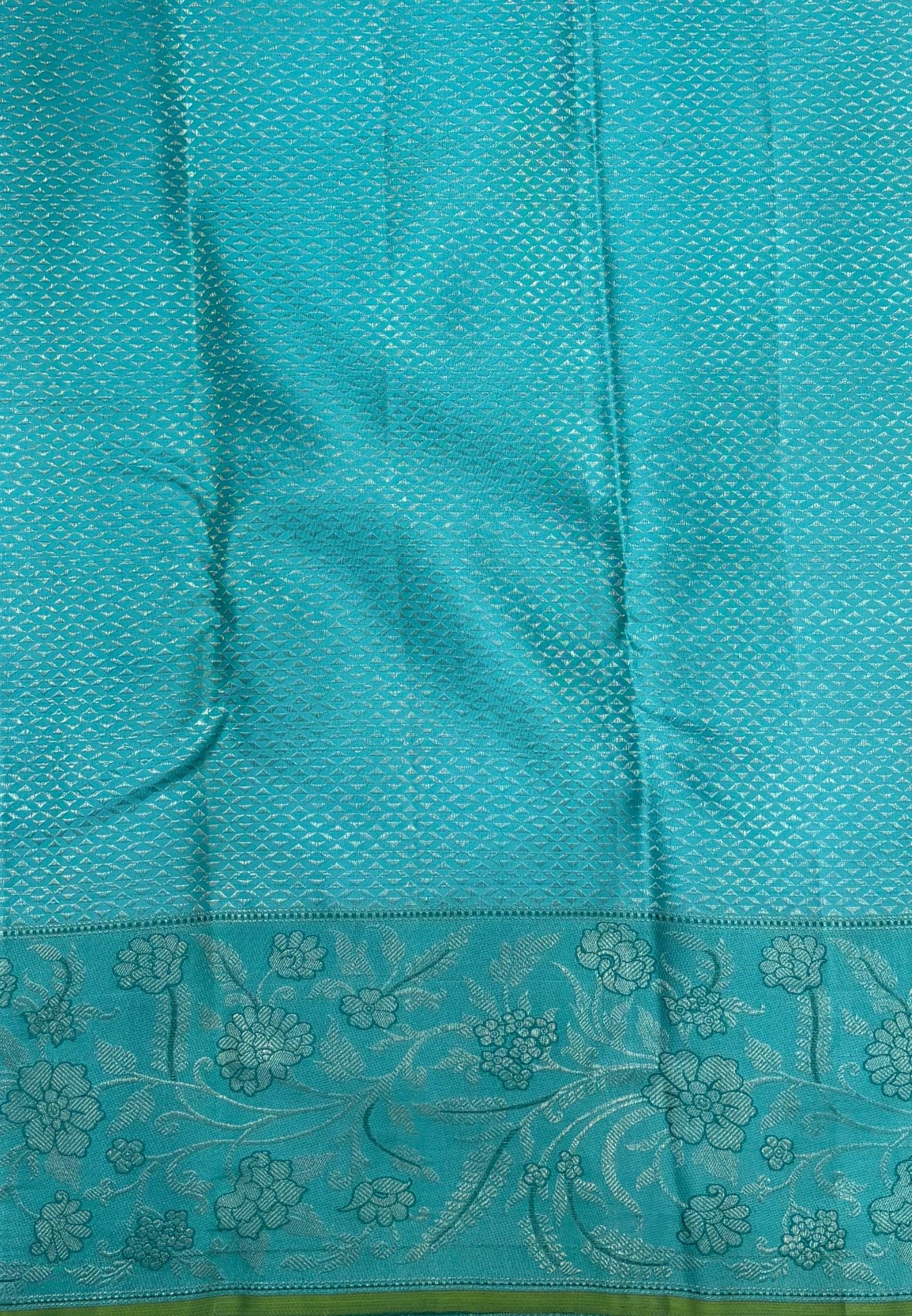 Pure Kanchipuram Silk Saree-Sky Blue in Floral Vine Brocade Border