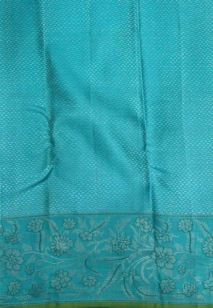 Pure Kanchipuram Silk Saree-Sky Blue in Floral Vine Brocade Border